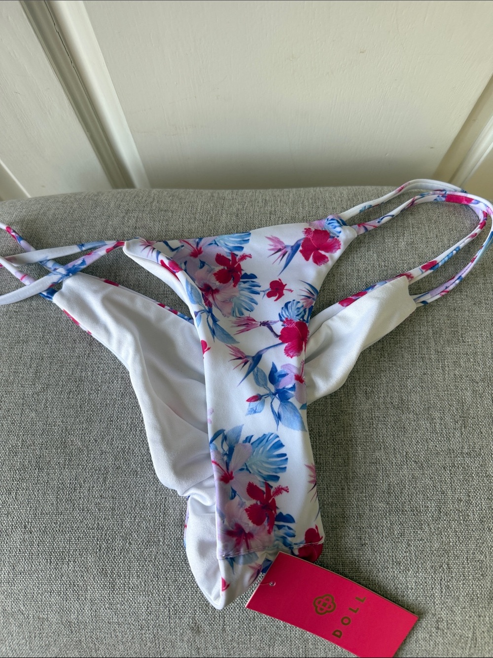 NWT Doll Swimwear White One-Piece Swim with Pink & Blue Floral Print Large